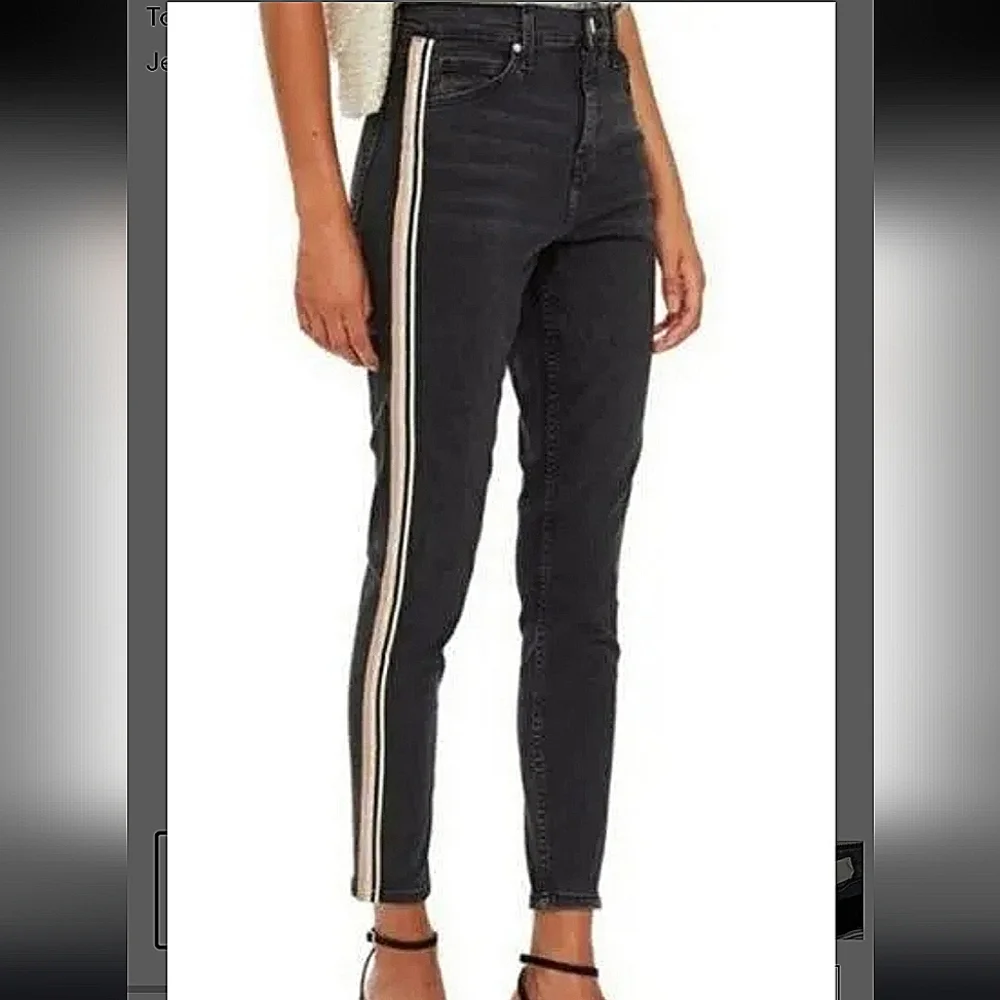 Topshop Moto Jamie Black Wash Side Stripe High Rise Jeans size 26 - Picture 1 of 13